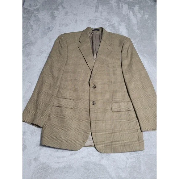 Ralph Lauren Sport Coat Mens 44 Long Beige Plaid Tweed Blazer 2 Button - Picture 5 of 14